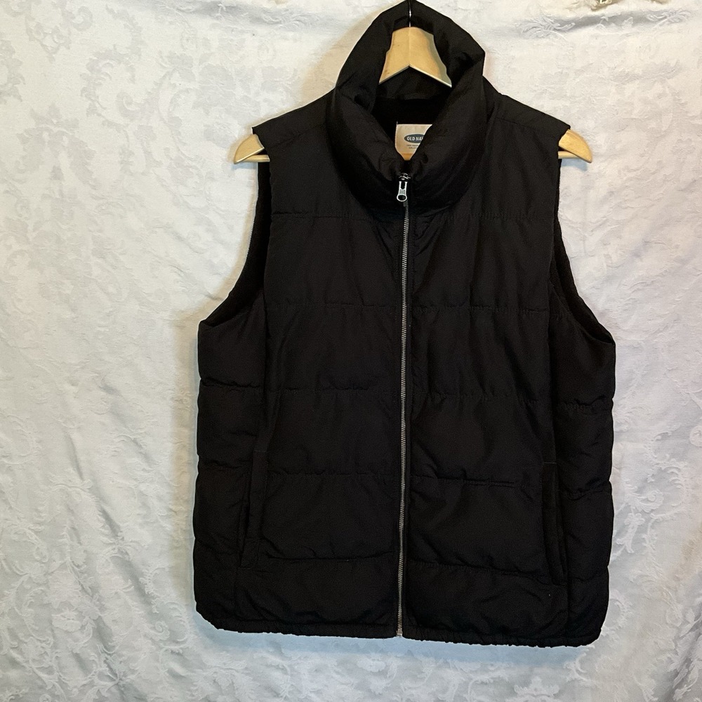 Vintage Y2K 2000s Old Navy Military Style Puffer Vest Black Mens Size Large L